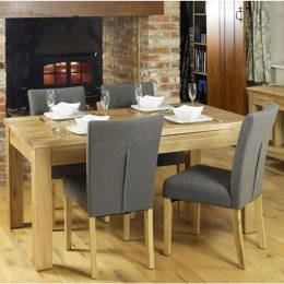 Mobel Solid Oak Small Dining Table and Four Slate Chairs Set